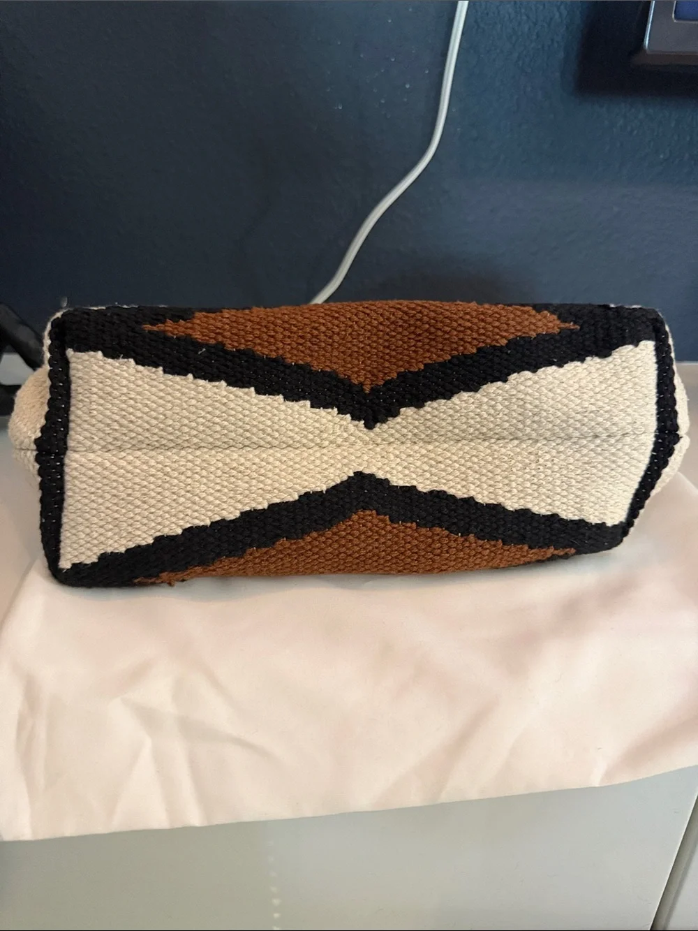ZARA Cream Woven Cosmetic Pouch with Geometric Pattern